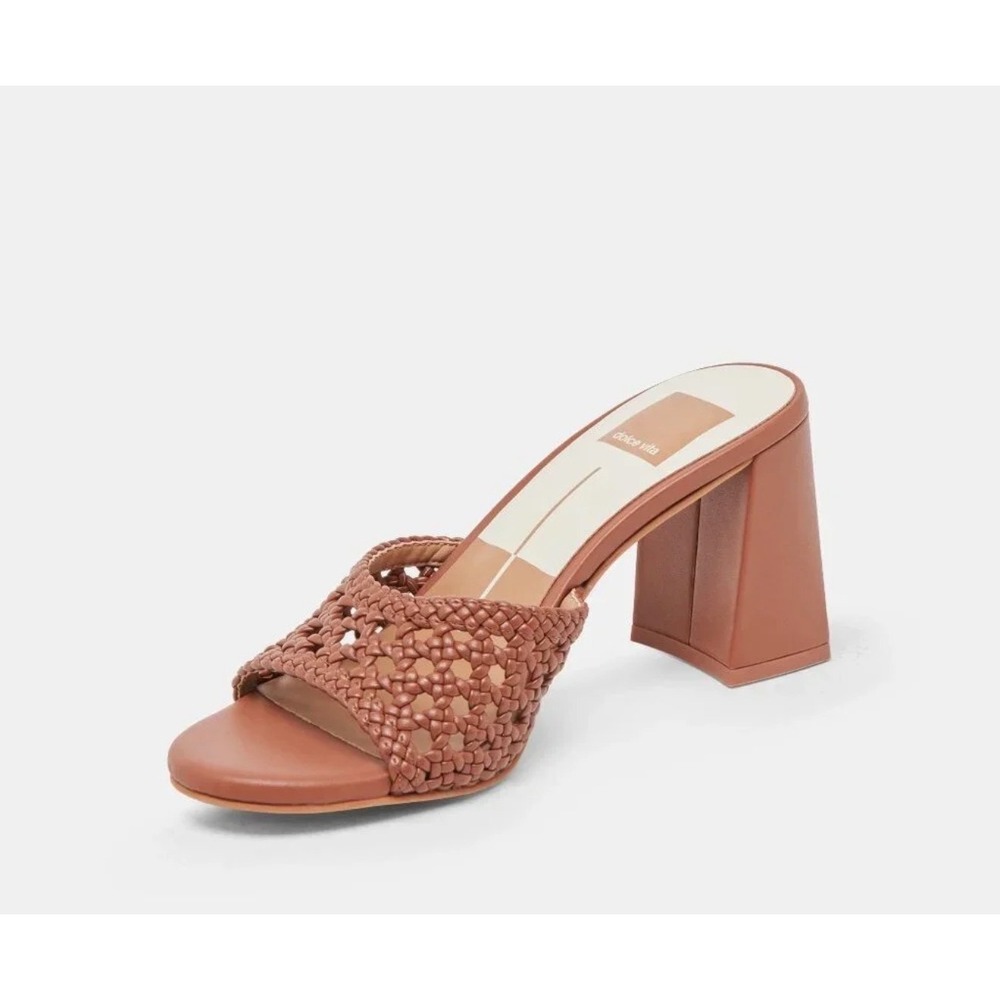 Dolce Vita Madge Woven Block Heel Sandals Cognac Brown Size 8